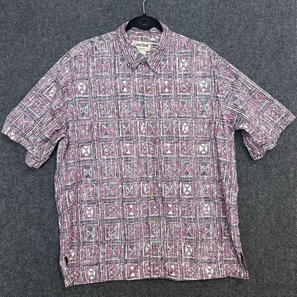 Cooke Street Hawaiian Button Down Shirt Men's Red Geometric Vacation XL